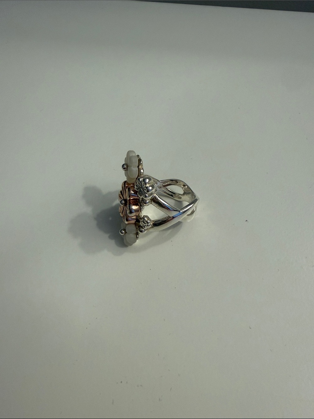 Two-Tone Floral Statement Ring in Sterling Silver and Rose Gold